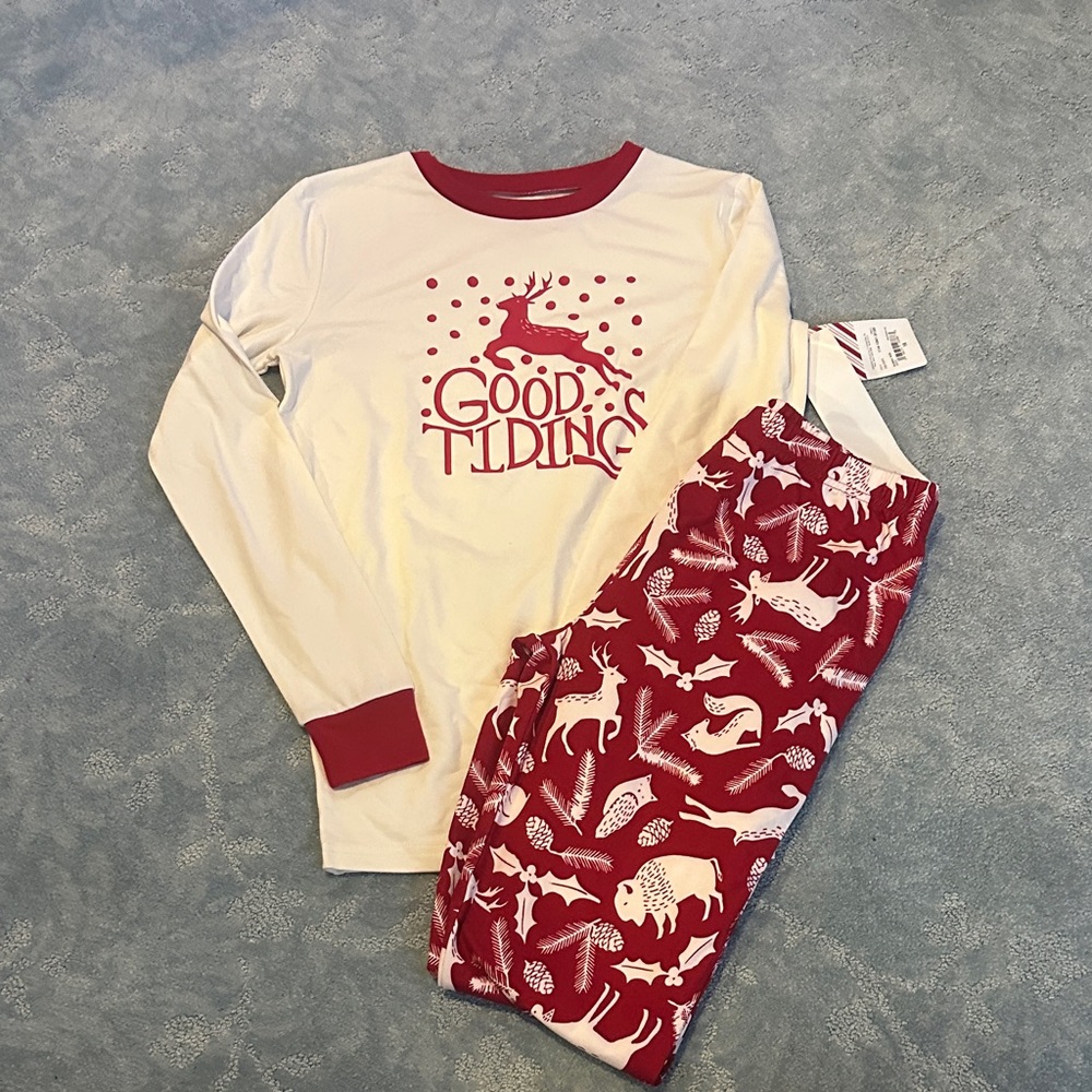 Festive Reindeer Pajama Set - Cream and Red